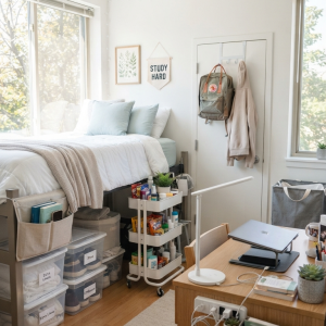 Affordable dorm room essentials for 2026 in a modern college dorm