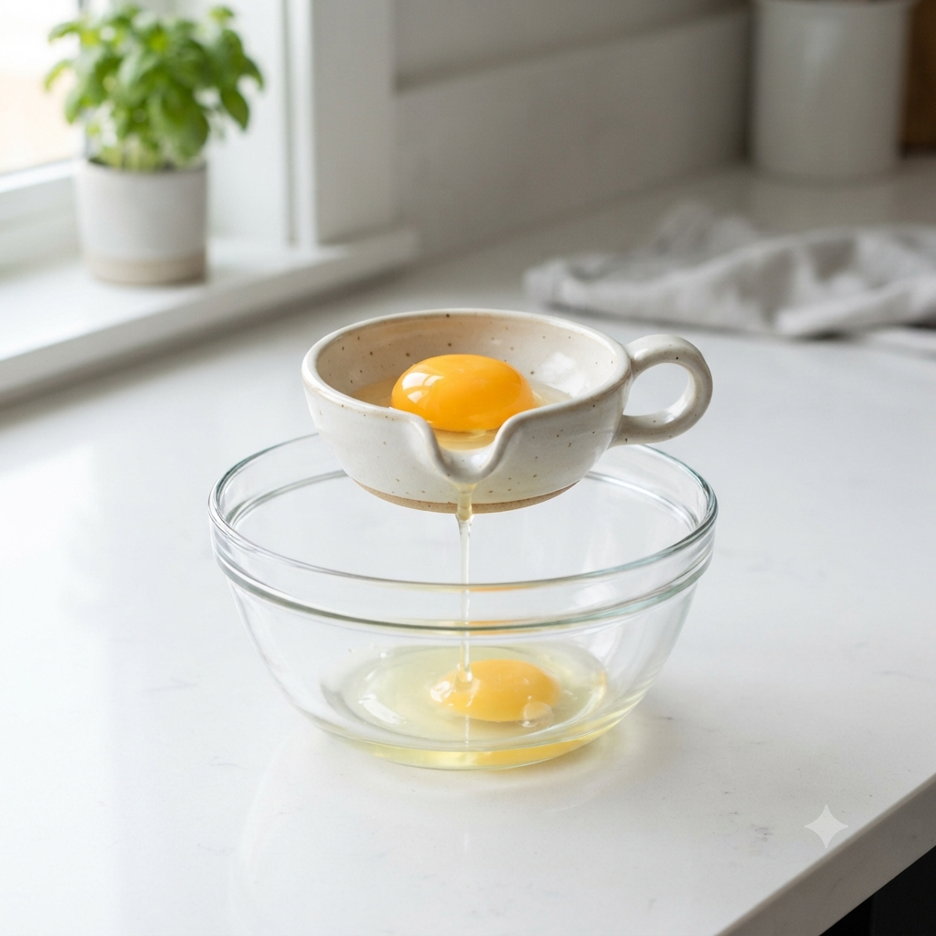Ceramic egg separator separating egg yolk from egg white