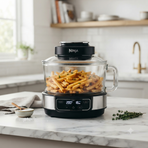 Ninja Crispi 4-in-1 Glass Air Fryer cooking crispy chicken wings