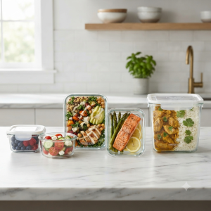 Premium Glass Food Storage Containers with airtight BPA-free locking lids for meal prep, leftovers, and fresh food storage.