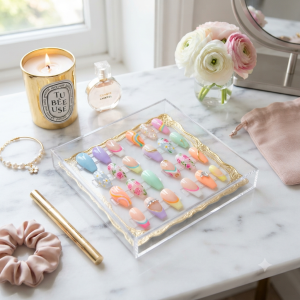 Press-On Summer Nails Set with trendy summer nail art designs