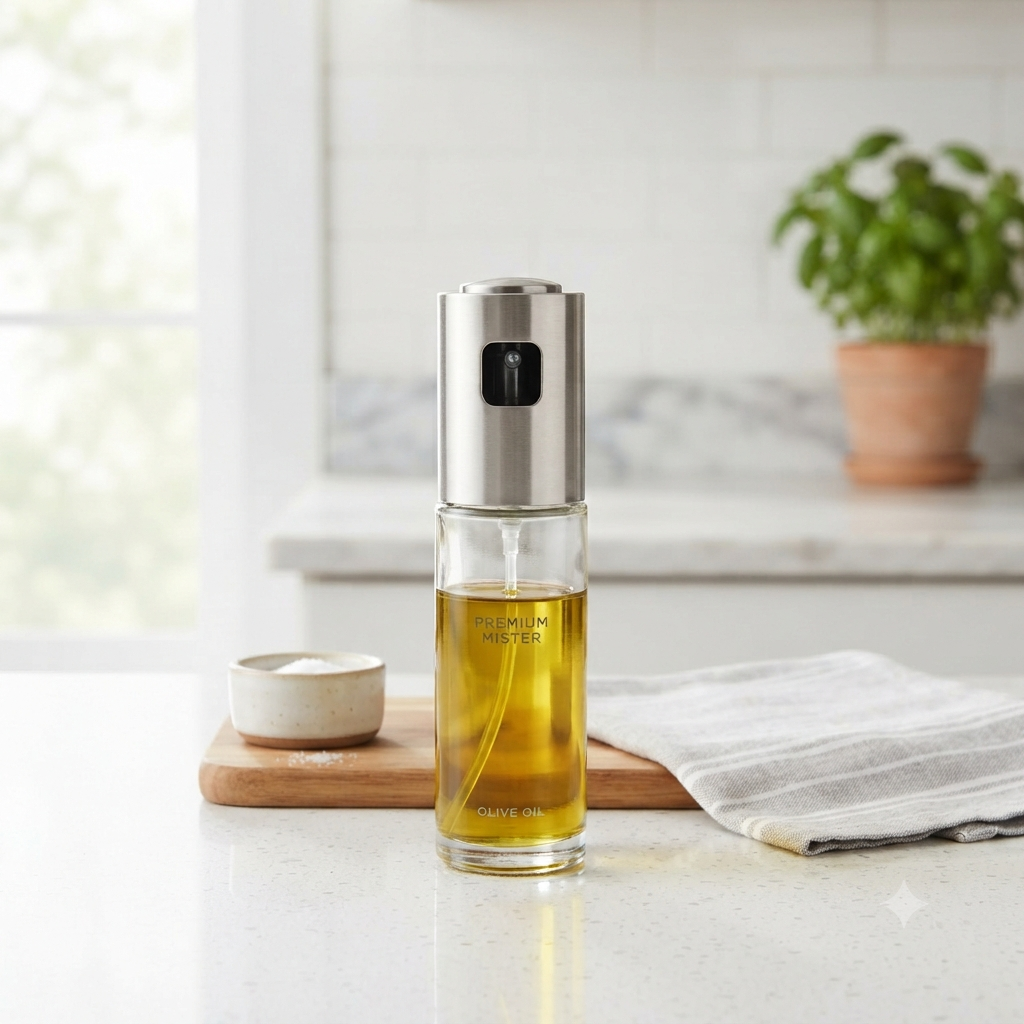 Glass oil sprayer bottle for healthy cooking and salad dressing